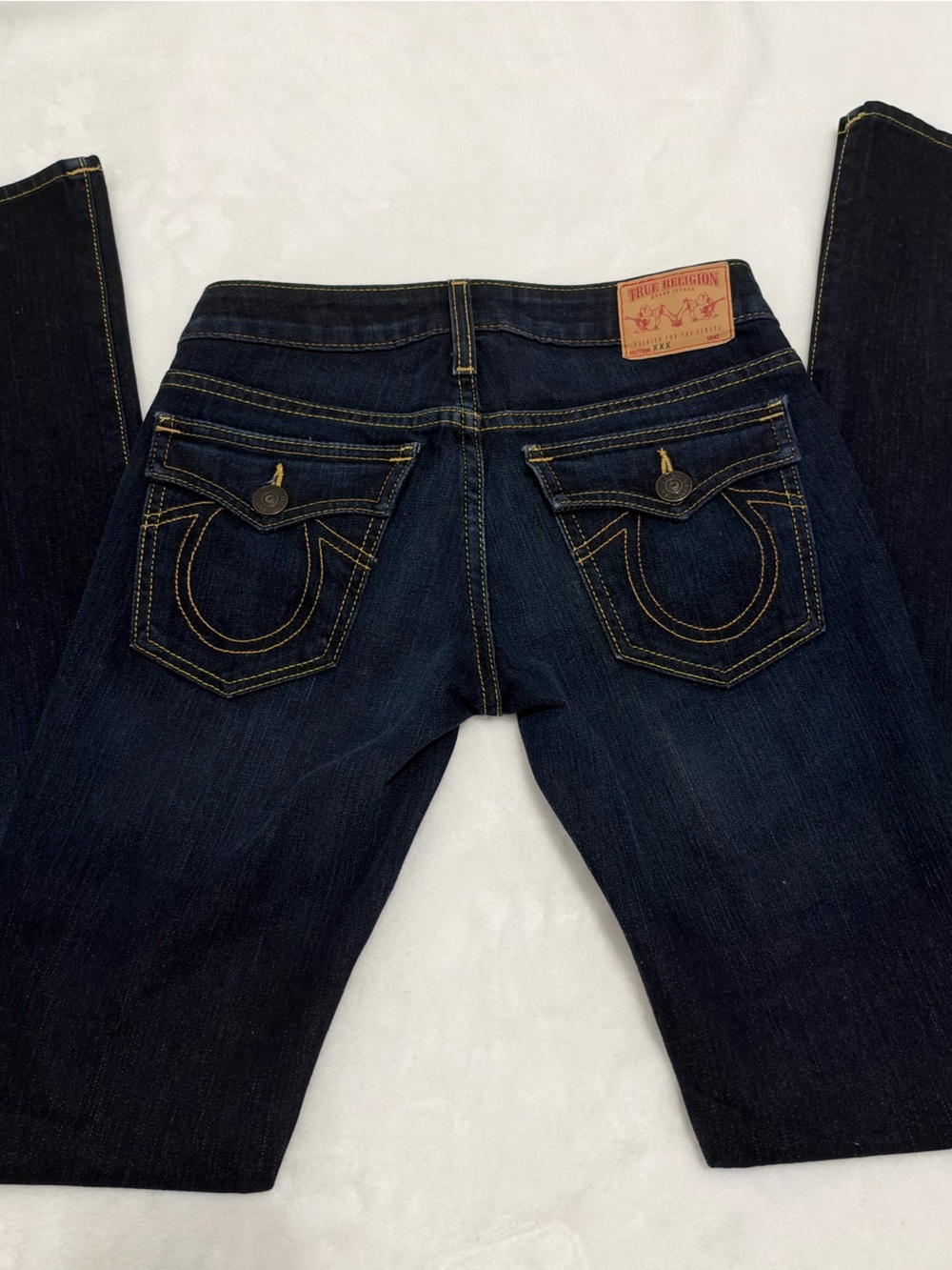 True Religion Dark Indigo Micro Bootcut Jeans with Contrast Stitching